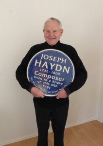 Denis McCaldin with the Haydn plaque